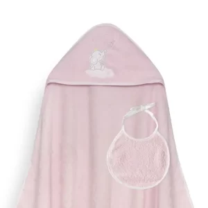 InterBaby Set ručnik s kapuljačom + podbradak Slonić Roza