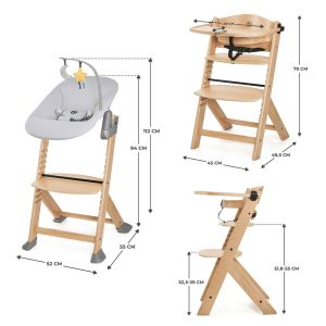 Kinderkraft hranilica Enock wooden + njihaljka Calmee siva - Slika 2