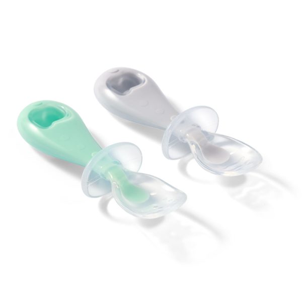 BABYONO SILIKONSKE ŽLICE S GRANIČNIKOM 6M+ SIVA/MINT