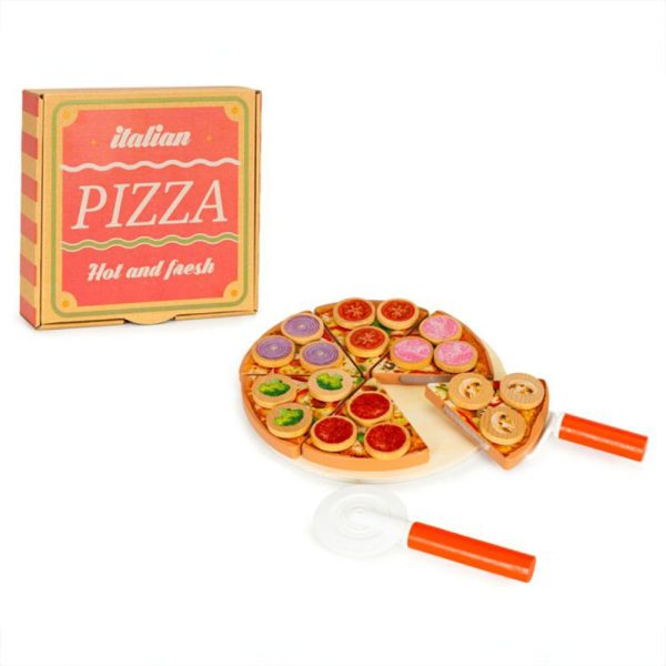 Ecotoys Drvena pizza s čičkom za rezanje od 27 elemenata