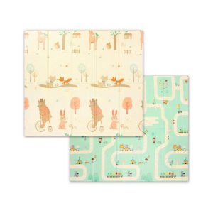 BabyOno Dvostrana podloga za igru Animals&Road 180x200 cm