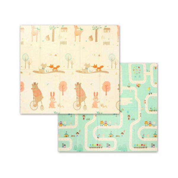 BabyOno Dvostrana podloga za igru Animals&Road 180x200 cm