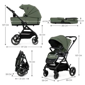 Kinderkraft dječja kolica Yoxi MINK PRO 3u1, Mystic Green - Slika 7