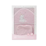 InterBaby Set ručnik s kapuljačom + podbradak Slonić Roza - Slika 2
