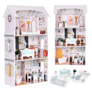 Ecotoys Drvena kućica za lutke Alice s namještajem