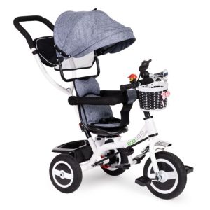 Ecotoys Tricikl s okretnim sjedalom 360 s bijelom konstrukcijom i košaricom, siva - Slika 2