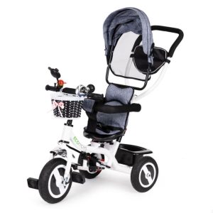 Ecotoys Tricikl s okretnim sjedalom 360 s bijelom konstrukcijom i košaricom, siva - Slika 3