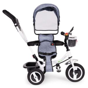 Ecotoys Tricikl s okretnim sjedalom 360 s bijelom konstrukcijom i košaricom, siva - Slika 4