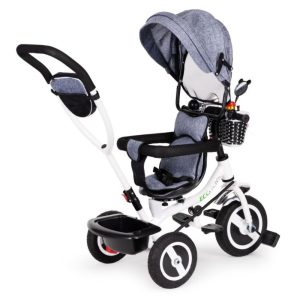 Ecotoys Tricikl s okretnim sjedalom 360 s bijelom konstrukcijom i košaricom, siva - Slika 5