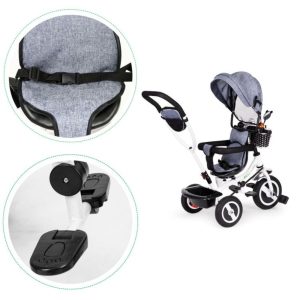 Ecotoys Tricikl s okretnim sjedalom 360 s bijelom konstrukcijom i košaricom, siva - Slika 6
