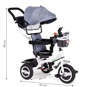 Ecotoys Tricikl s okretnim sjedalom 360 s bijelom konstrukcijom i košaricom, siva - Slika 8