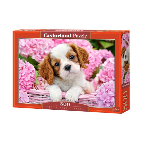 Puzzle 500 komada psić u rozom cvijeću