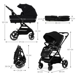 Kinderkraft dječja kolica Yoxi MINK PRO 3u1, Pure Black - Slika 7