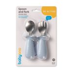 BabyOno Set žlica i vilica od čelika i slikona s graničnikom 12m+, plava - Slika 2