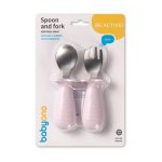 BabyOno Set žlica i vilica od čelika i slikona s graničnikom 12m+, roza - Slika 3