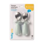 BabyOno Set žlica i vilica od čelika i slikona s graničnikom 12m+, zelena - Slika 4