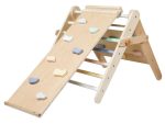 Montessori rastući Pikler trokut 3u1 s aktivnom pločom i 2u1 pločom - pastelni