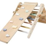 Montessori rastući Pikler trokut 3u1 s aktivnom pločom i 2u1 pločom - pastelni