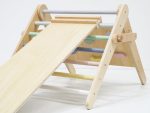 Montessori rastući Pikler trokut 3u1 s aktivnom pločom i 2u1 pločom - pastelni - Slika 10